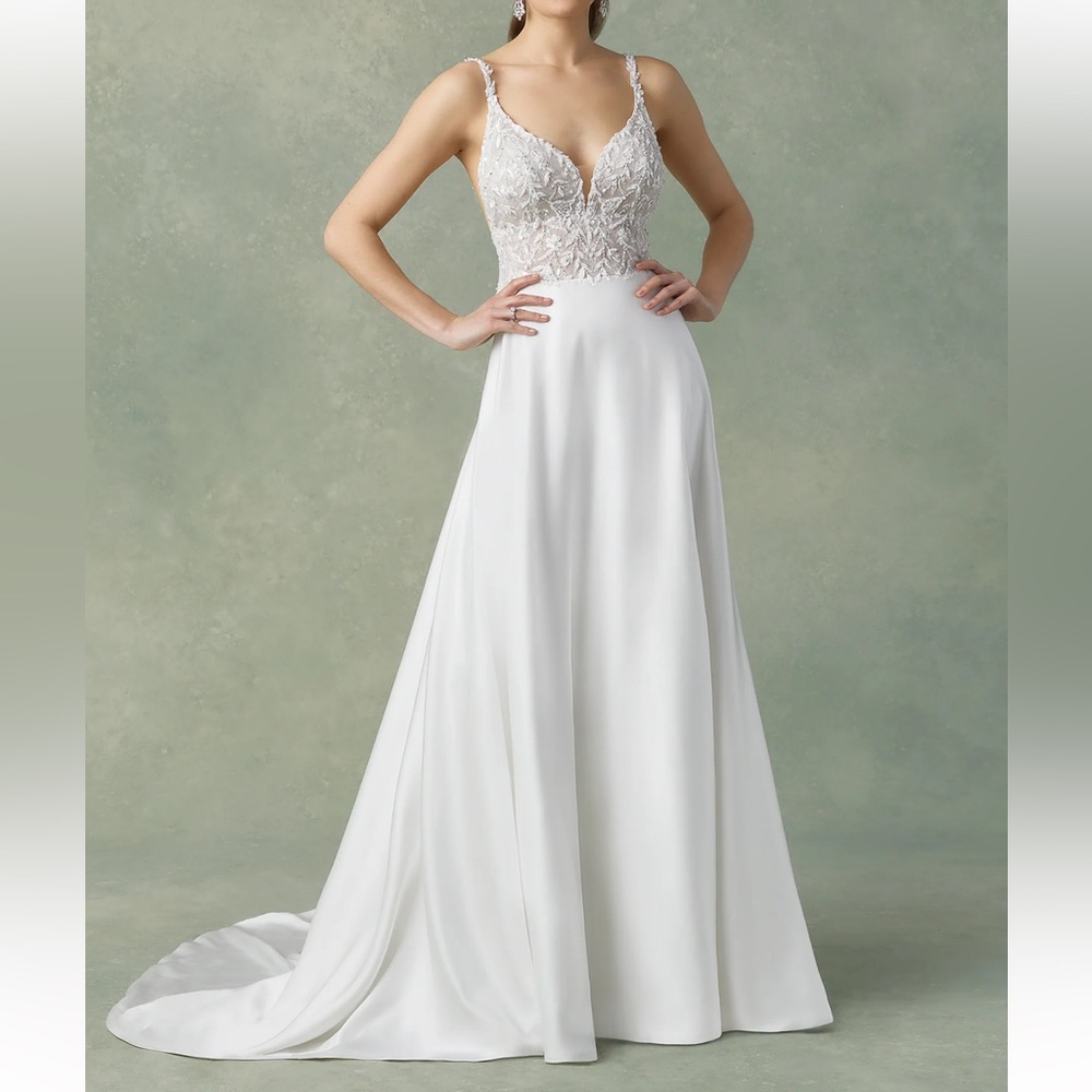 JUSTIN ALEXANDER Fidella Charmeuse A-Line Gown with Beaded Embroidery S 12